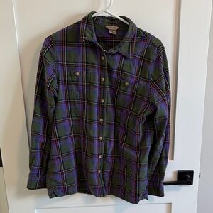 Duluth Trading Co Green and Purple Plaid Women's Shirt